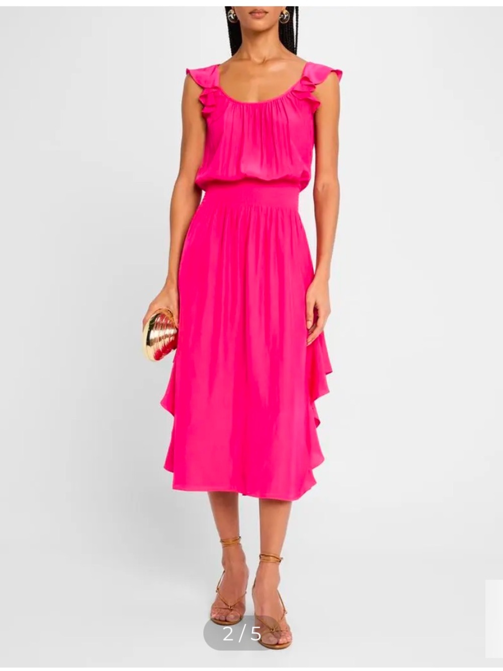 NWT Ramy Brook Clementine Ruffle-Trim Midi Dress in Hot Pink
